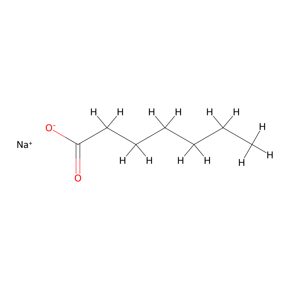Sodium heptanoate molecular structure, CAS 10051-45-3