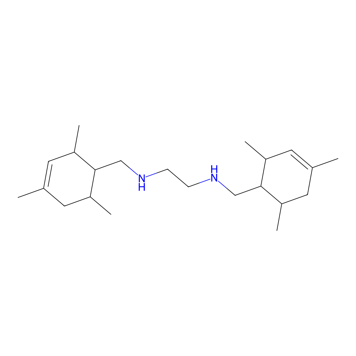 N,N'-bis[(2,4,6-trimethylcyclohex-3-en-1-yl)methyl]ethane-1,2-diamine molecular structure, CAS 1005100-28-6