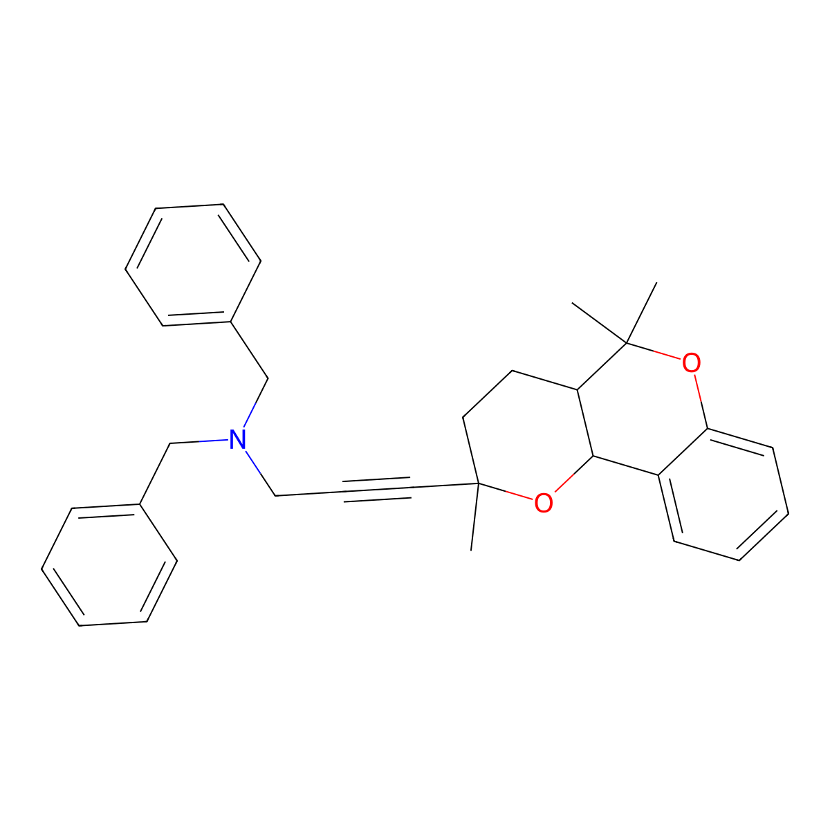 N,N-dibenzyl-3-(2,5,5-trimethyl-3,4,4a,10b-tetrahydropyrano[3,2-c]chromen-2-yl)prop-2-yn-1-amine molecular structure, CAS 1005100-44-6