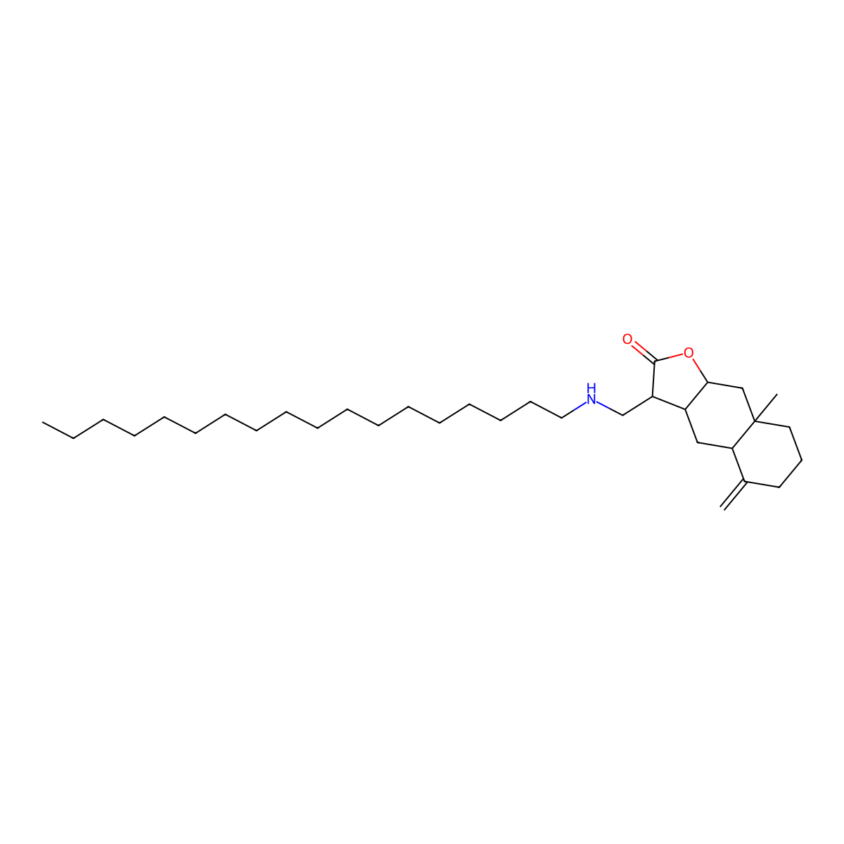 8a-methyl-5-methylidene-3-[(octadecylamino)methyl]-3a,4,4a,6,7,8,9,9a-octahydro-3H-benzo[f][1]benzofuran-2-one molecular structure, CAS 1005100-47-9