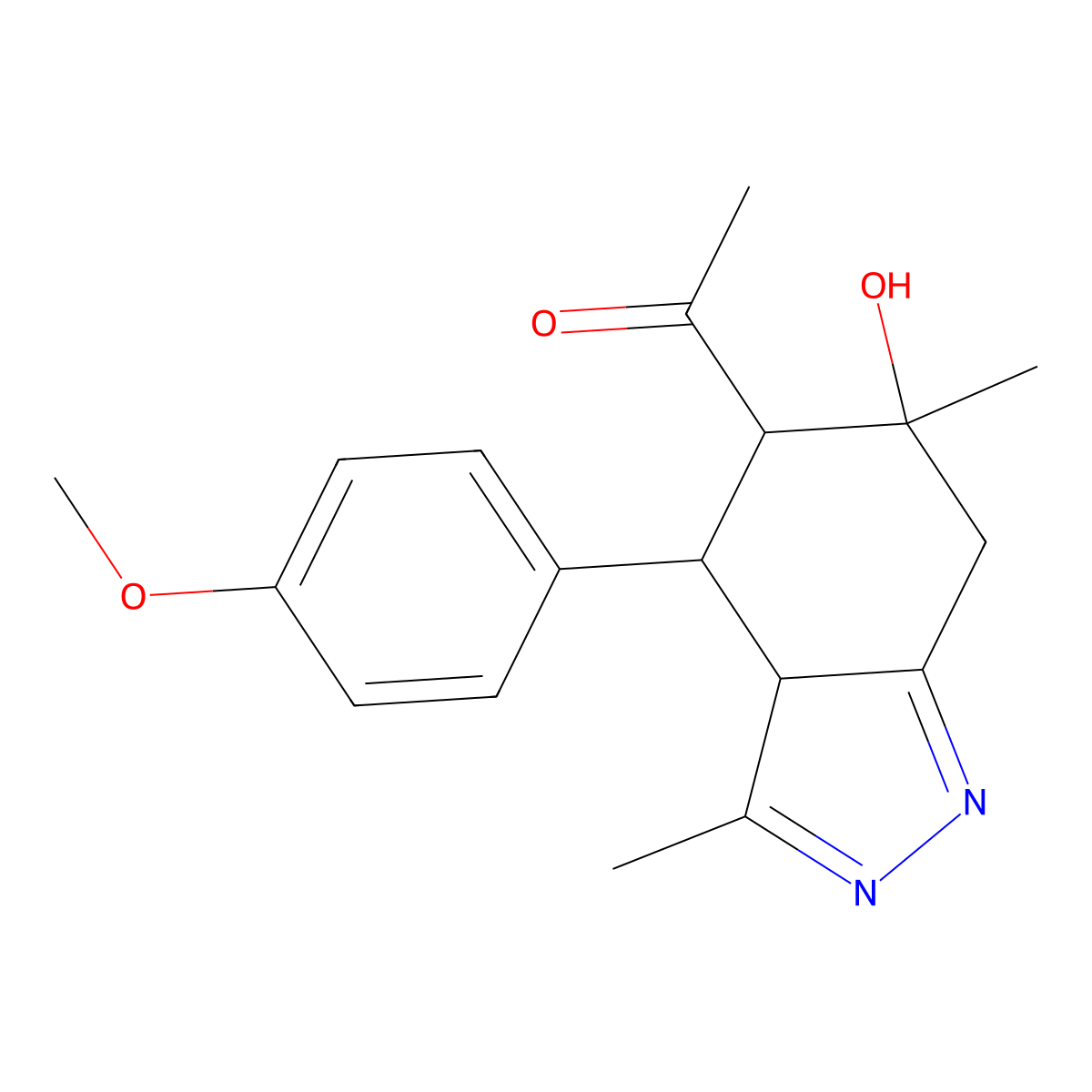 1-[6-hydroxy-4-(4-methoxyphenyl)-3,6-dimethyl-4,5,6,7-tetrahydro-3aH-indazol-5-yl]ethanone molecular structure, CAS 1005100-58-2