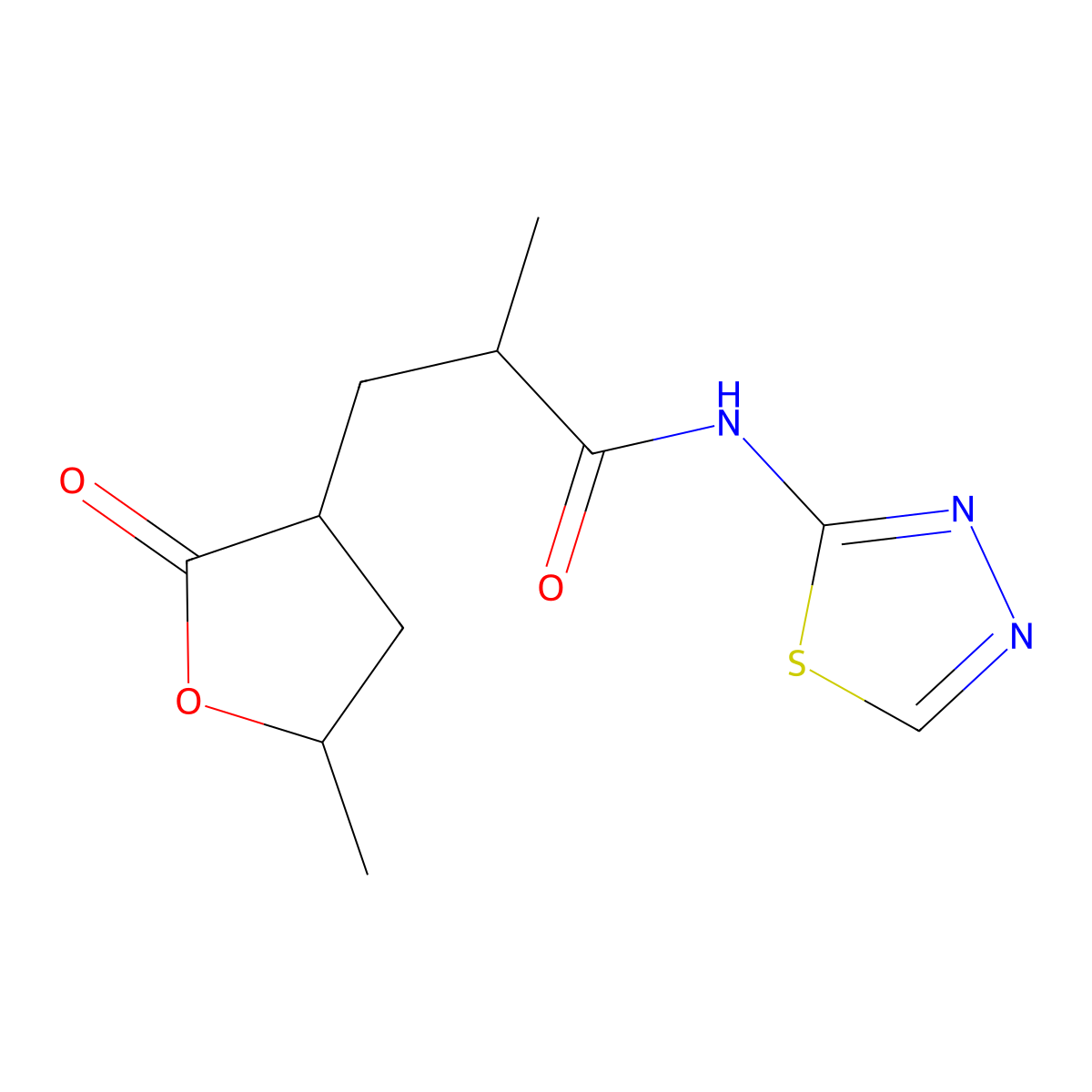 2-methyl-3-(5-methyl-2-oxooxolan-3-yl)-N-(1,3,4-thiadiazol-2-yl)propanamide molecular structure, CAS 1005100-89-9
