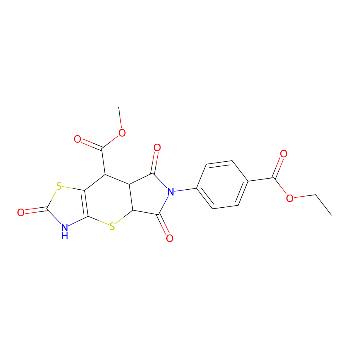 Methyl 6-(4-(ethoxycarbonyl)phenyl)-2,5,7-trioxo-2,3,4a,5,6,7,7a,8-octahydropyrrolo[3',4':5,6]thiopyrano[2,3-d]thiazole-8-carboxylate molecular structure, CAS 1005102-08-8