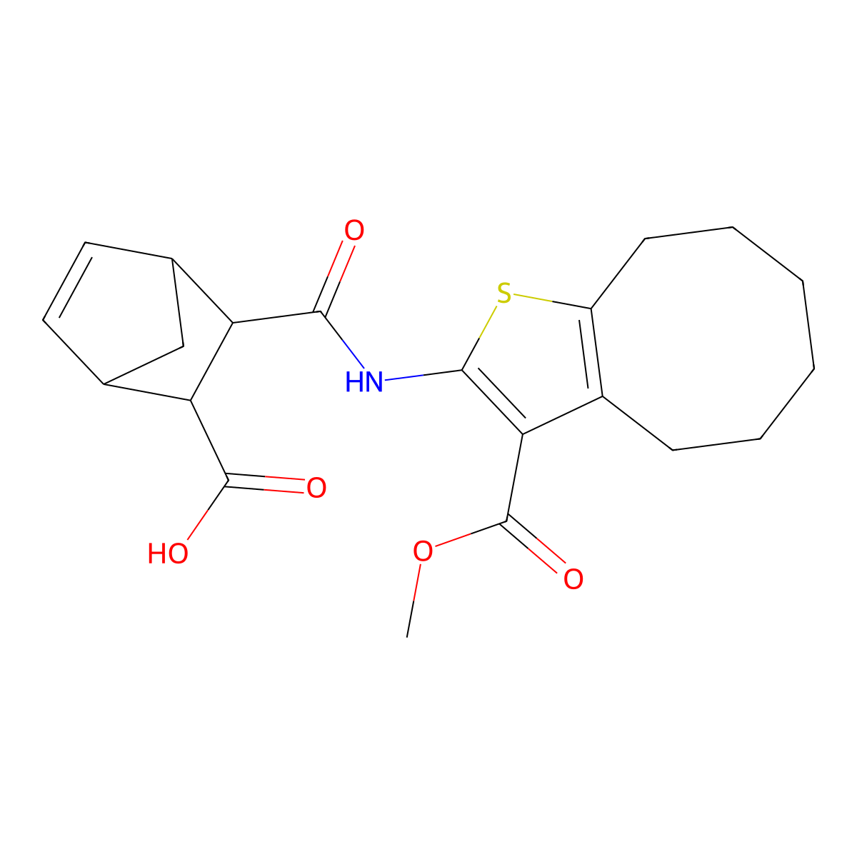 3-{[3-(Methoxycarbonyl)-4,5,6,7,8,9-hexahydrocycloocta[b]thiophen-2-yl]carbamoyl}bicyclo[2.2.1]hept-5-ene-2-carboxylic acid molecular structure, CAS 1005103-15-0