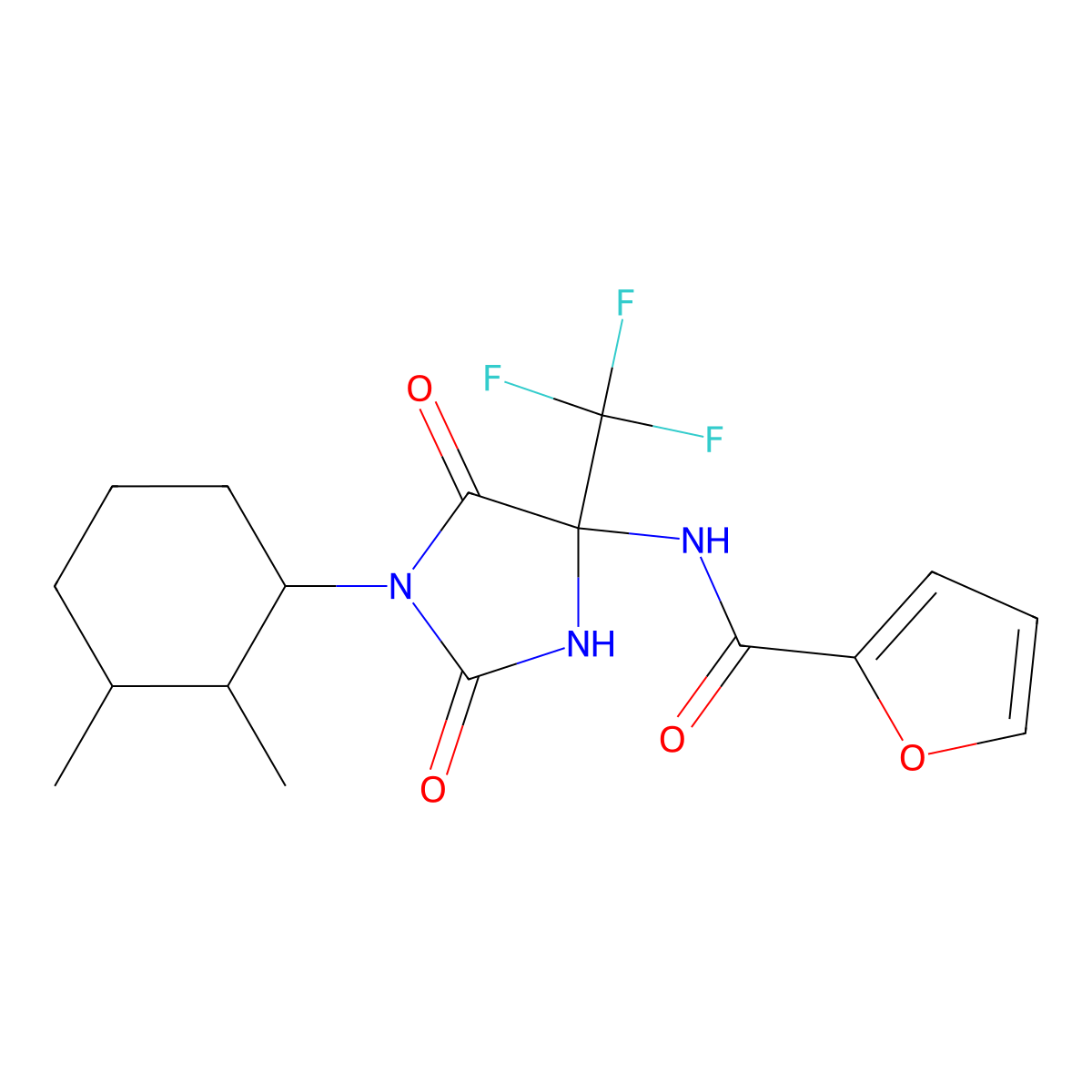 N-[1-(2,3-dimethylcyclohexyl)-2-hydroxy-5-oxo-4-(trifluoromethyl)-4,5-dihydro-1H-imidazol-4-yl]furan-2-carboxamide molecular structure, CAS 1005103-59-2