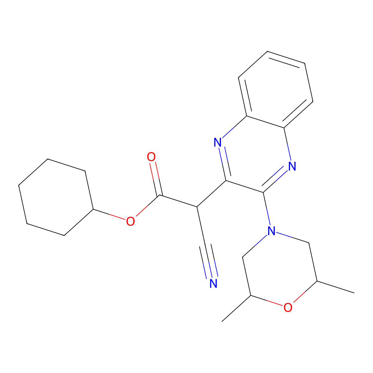 Cyclohexyl 2-cyano-2-[3-(2,6-dimethylmorpholin-4-yl)quinoxalin-2-yl]acetate molecular structure, CAS 1005103-60-5