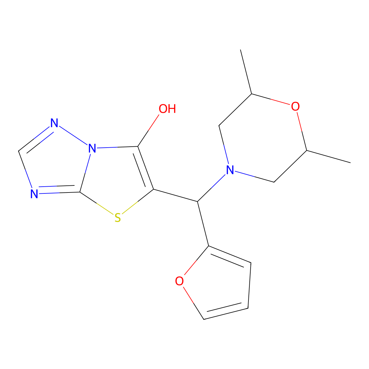 5-[(2,6-Dimethylmorpholin-4-yl)-(furan-2-yl)methyl]-[1,3]thiazolo[3,2-b][1,2,4]triazol-6-ol molecular structure, CAS 1005103-86-5