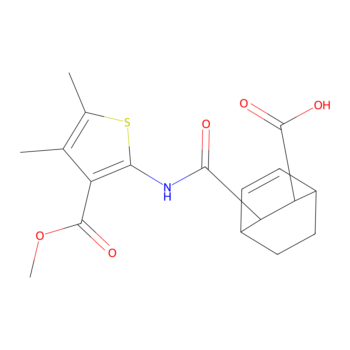 3-({[3-(Methoxycarbonyl)-4,5-dimethyl-2-thienyl]amino}carbonyl)bicyclo[2.2.2]oct-5-ene-2-carboxylic acid molecular structure, CAS 1005103-91-2