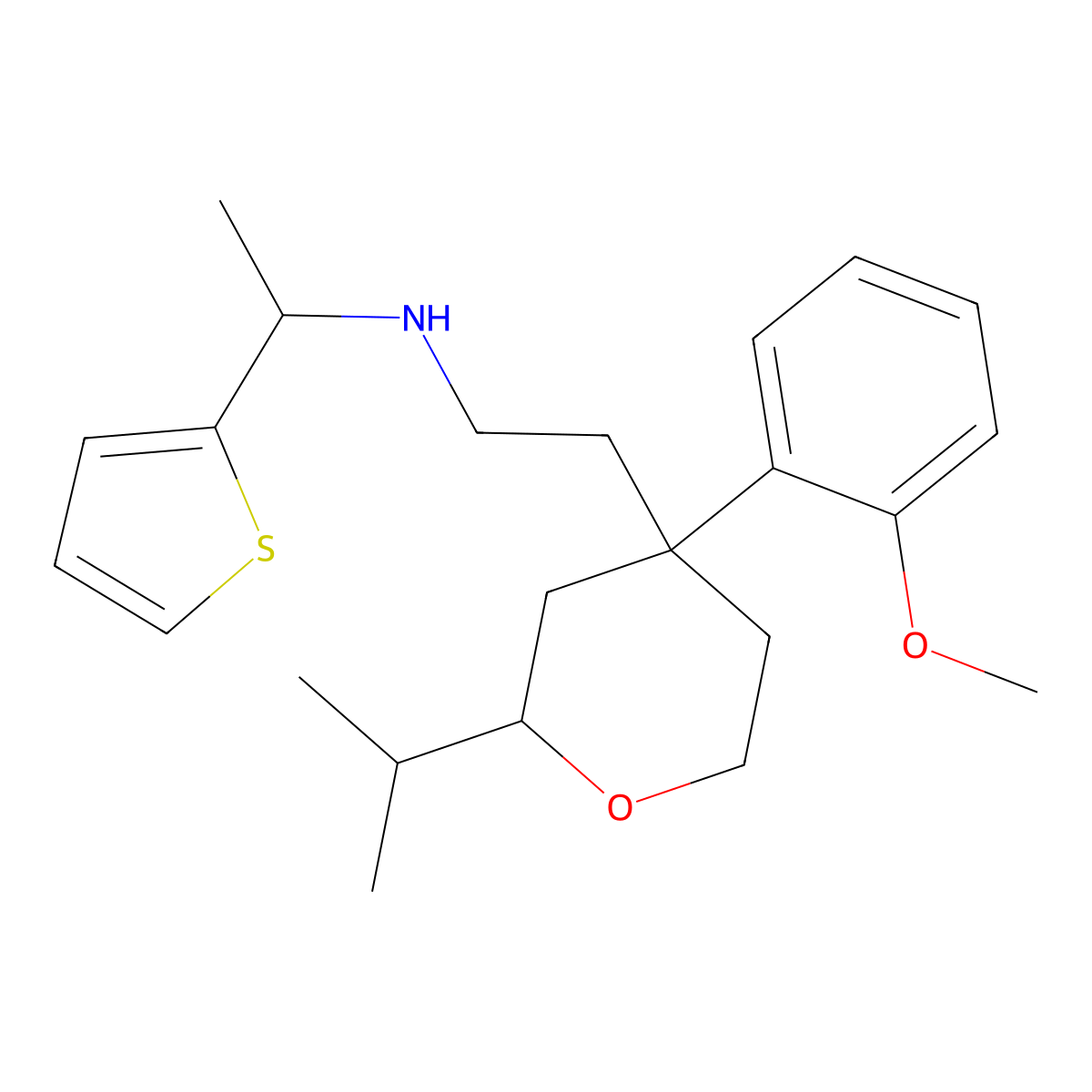 N-[2-[4-(2-methoxyphenyl)-2-propan-2-yloxan-4-yl]ethyl]-1-thiophen-2-ylethanamine molecular structure, CAS 1005103-93-4