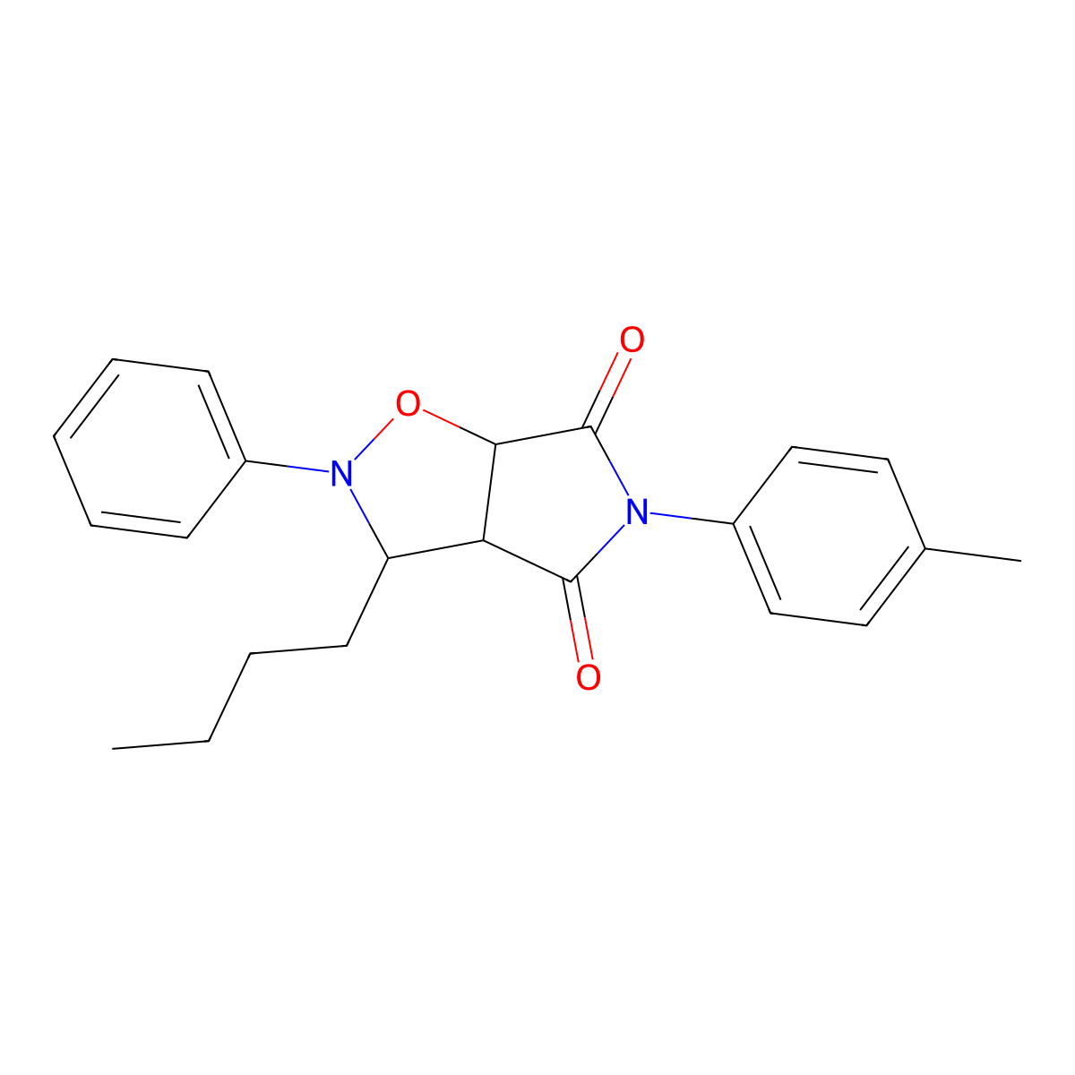 3-butyl-5-(4-methylphenyl)-2-phenyl-3a,6a-dihydro-3H-pyrrolo[3,4-d][1,2]oxazole-4,6-dione molecular structure, CAS 1005103-95-6