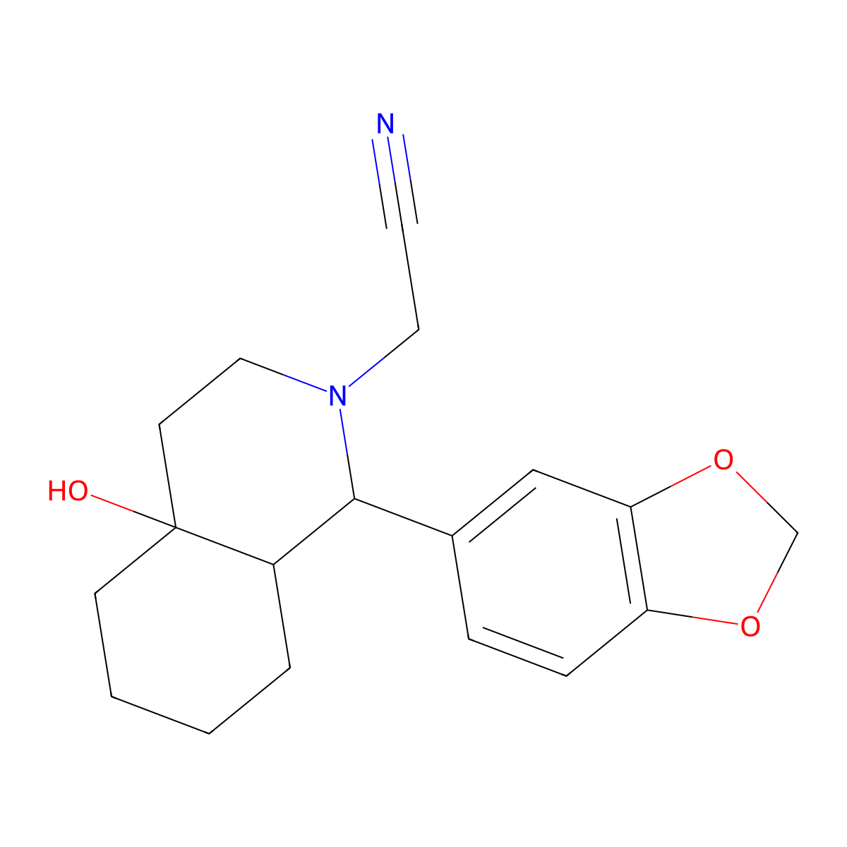 2-[1-(1,3-Benzodioxol-5-yl)-4a-hydroxy-1,3,4,5,6,7,8,8a-octahydroisoquinolin-2-yl]acetonitrile molecular structure, CAS 1005103-96-7