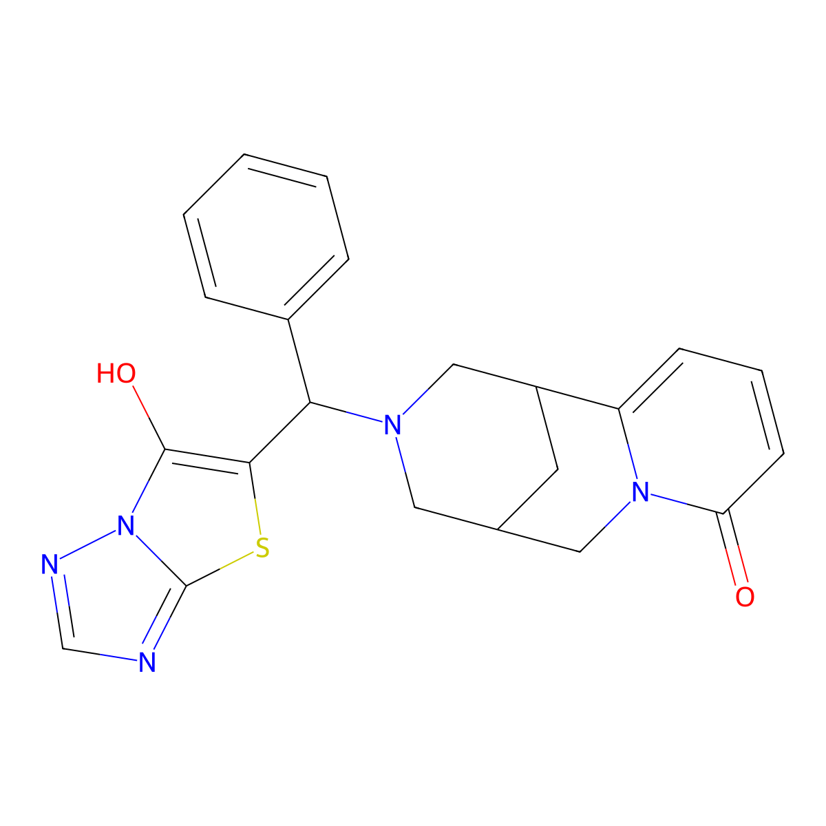 3-((6-hydroxythiazolo[3,2-b][1,2,4]triazol-5-yl)(phenyl)methyl)-3,4,5,6-tetrahydro-1H-1,5-methanopyrido[1,2-a][1,5]diazocin-8(2H)-one molecular structure, CAS 1005104-04-0