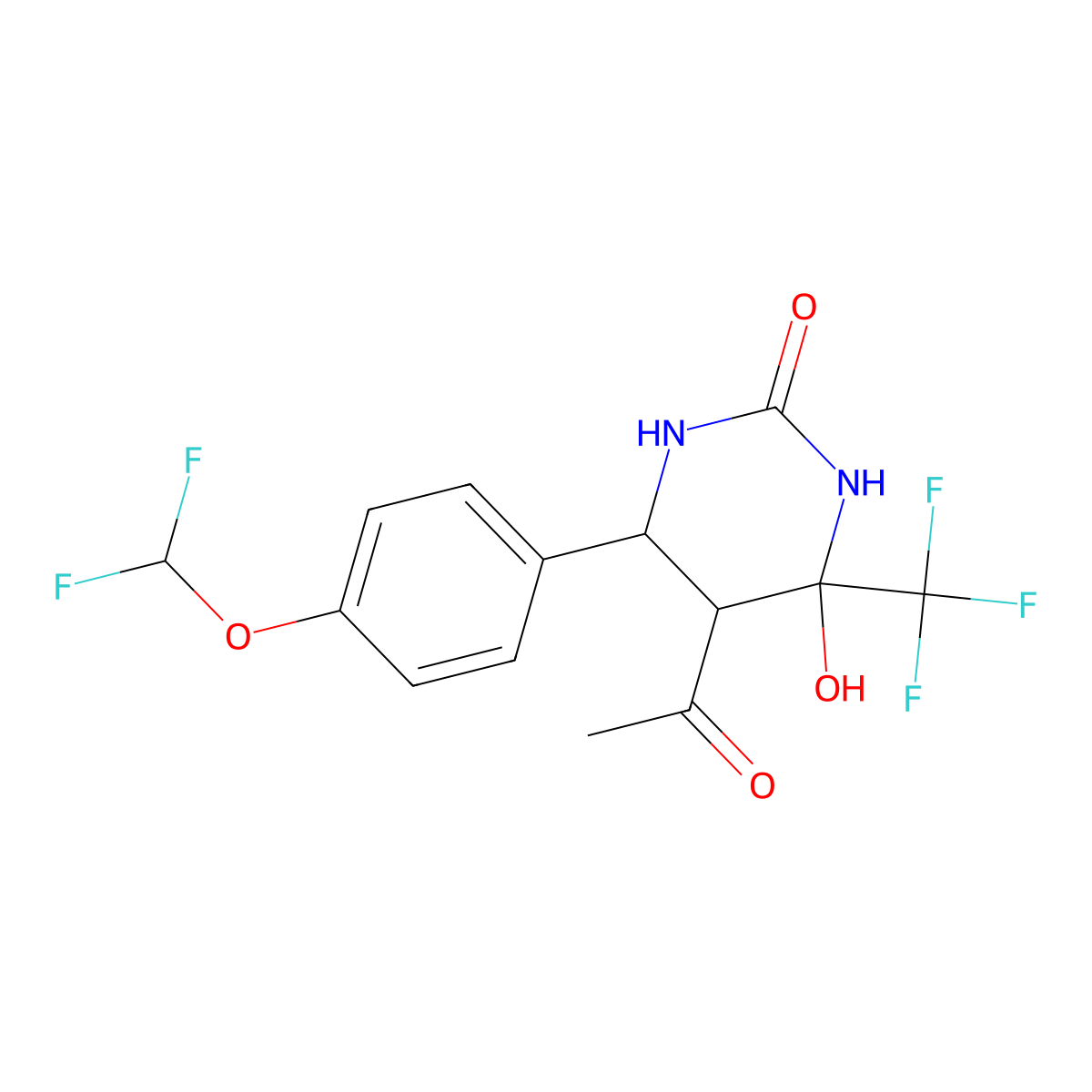 5-Acetyl-6-[4-(difluoromethoxy)phenyl]-4-hydroxy-4-(trifluoromethyl)-1,3-diazinan-2-one molecular structure, CAS 1005104-08-4