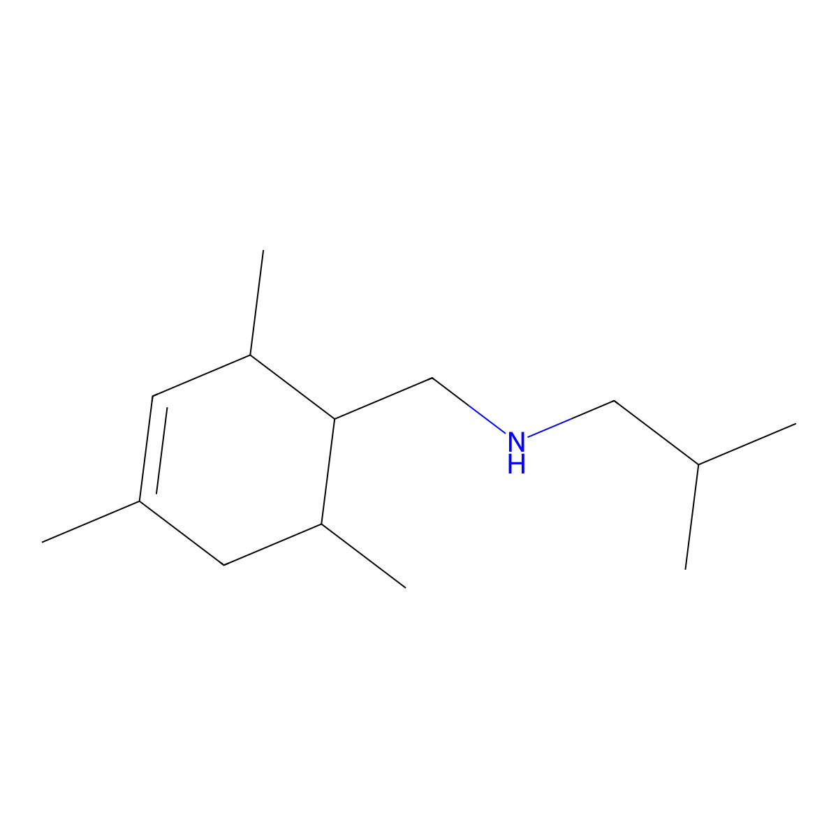 2-methyl-N-[(2,4,6-trimethylcyclohex-3-en-1-yl)methyl]propan-1-amine molecular structure, CAS 1005105-95-2