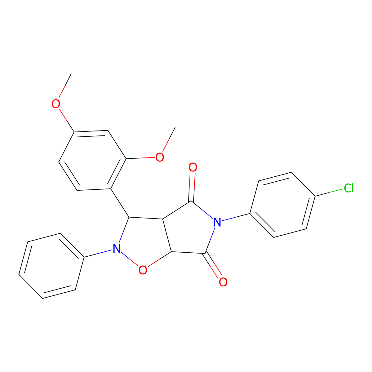 5-(4-chlorophenyl)-3-(2,4-dimethoxyphenyl)-2-phenyldihydro-2H-pyrrolo[3,4-d][1,2]oxazole-4,6(3H,5H)-dione molecular structure, CAS 1005105-99-6