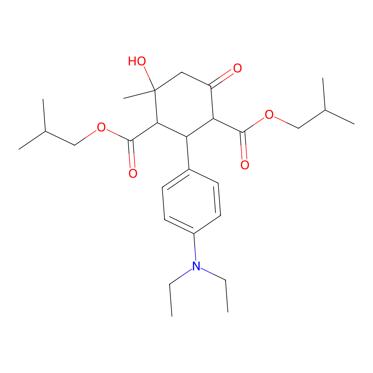 Diisobutyl 2-[4-(diethylamino)phenyl]-4-hydroxy-4-methyl-6-oxo-1,3-cyclohexanedicarboxylate molecular structure, CAS 1005106-16-0