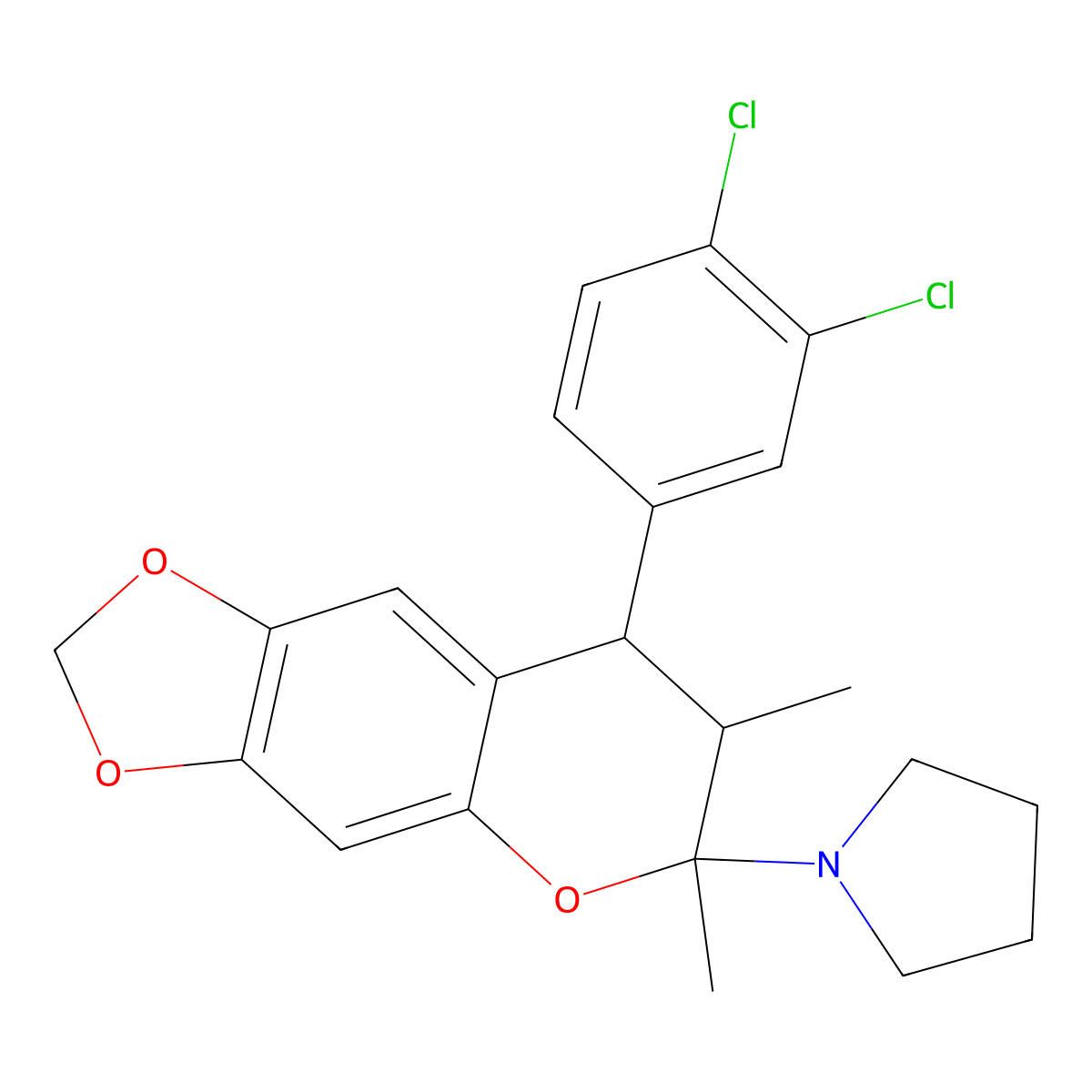 1-[8-(3,4-dichlorophenyl)-6,7-dimethyl-7,8-dihydro-6H-[1,3]dioxolo[4,5-g]chromen-6-yl]pyrrolidine molecular structure, CAS 1005106-24-0