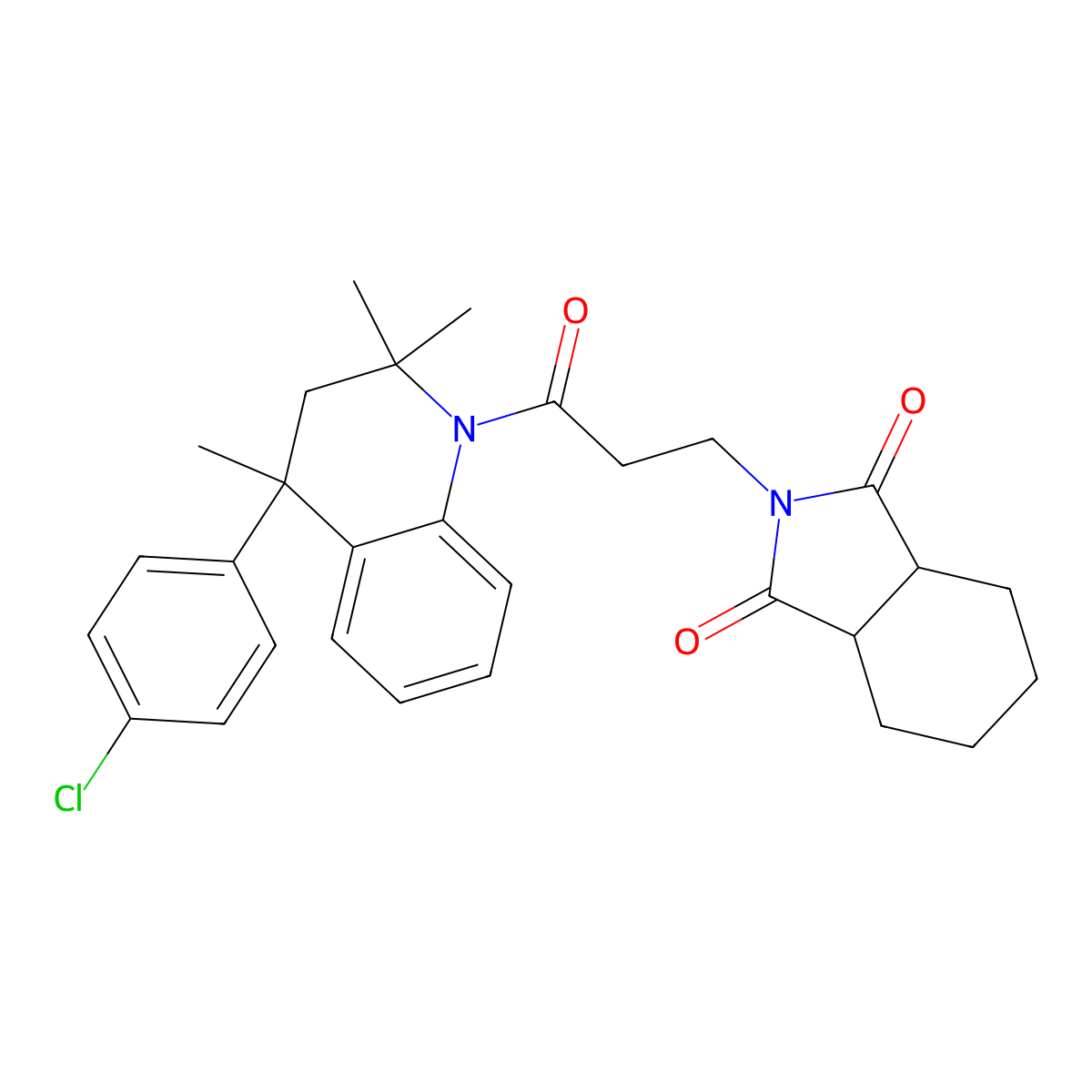 2-{3-[4-(4-chlorophenyl)-2,2,4-trimethyl-3,4-dihydroquinolin-1(2H)-yl]-3-oxopropyl}hexahydro-1H-isoindole-1,3(2H)-dione molecular structure, CAS 1005106-30-8