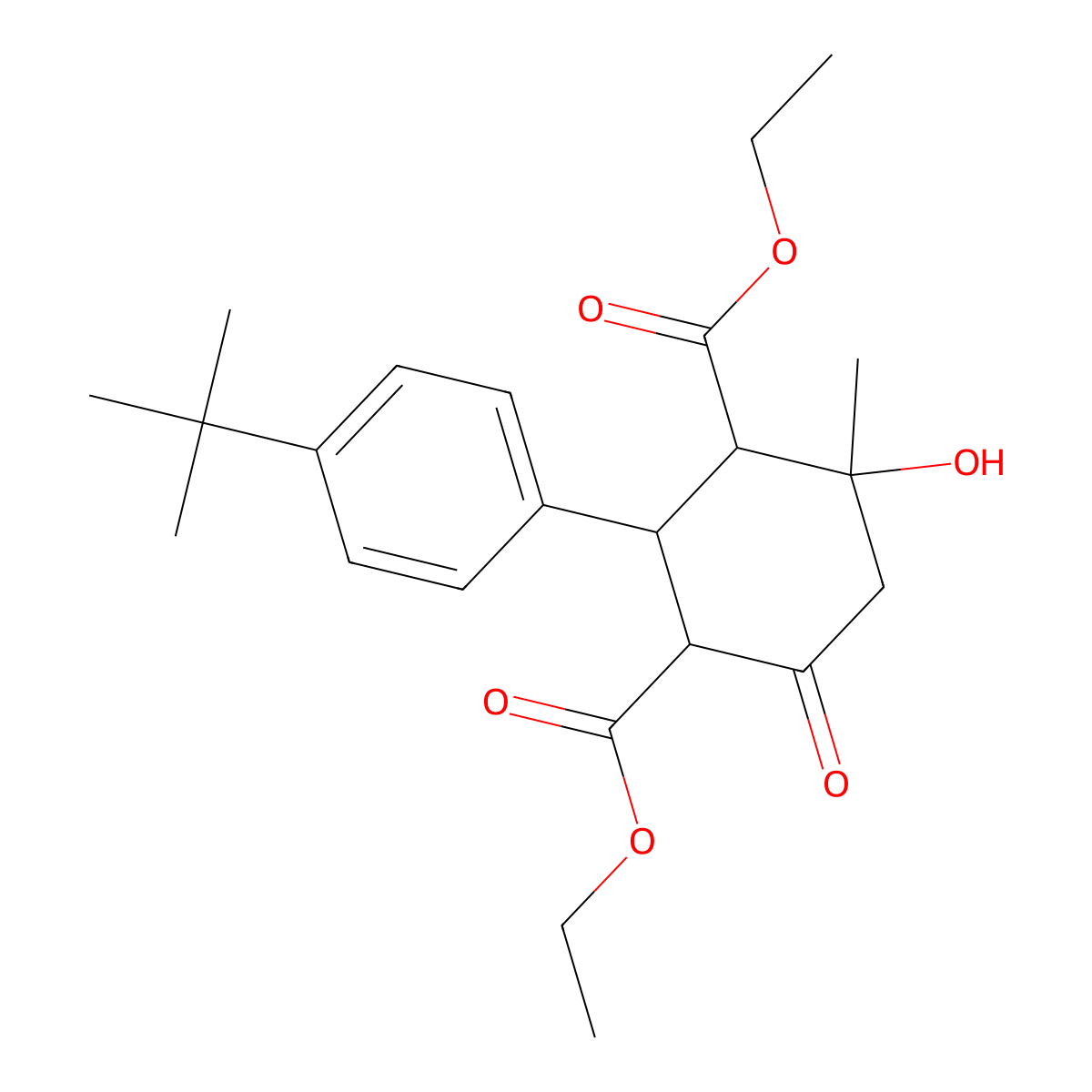 Diethyl 2-(4-tert-butylphenyl)-4-hydroxy-4-methyl-6-oxocyclohexane-1,3-dicarboxylate molecular structure, CAS 1005106-40-0