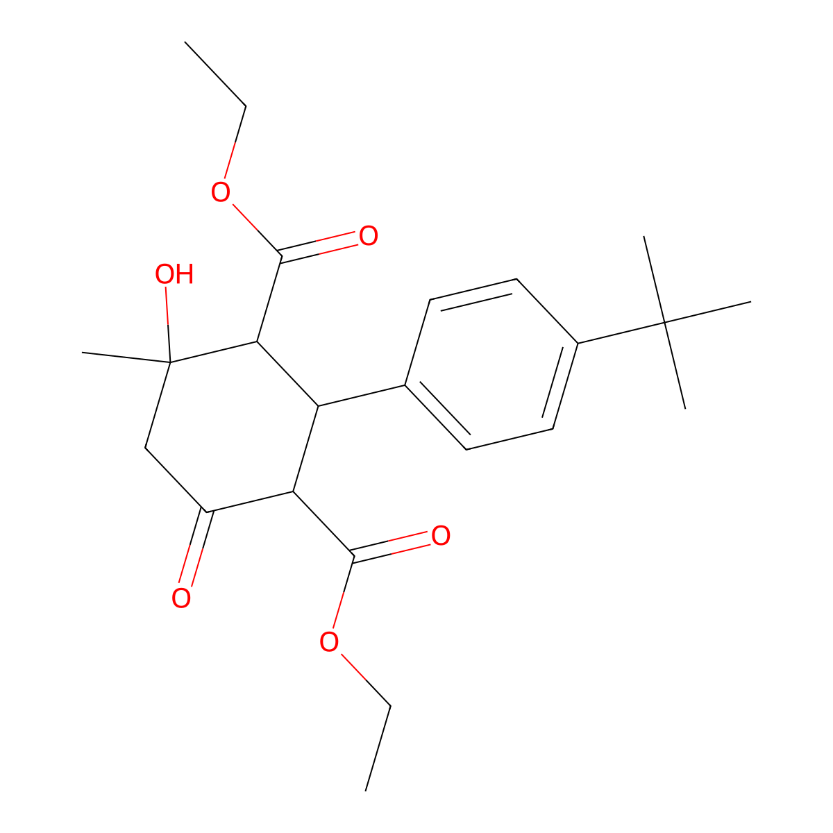 Diethyl 2-(4-tert-butylphenyl)-4-hydroxy-4-methyl-6-oxocyclohexane-1,3-dicarboxylate molecular structure, CAS 1005106-40-0