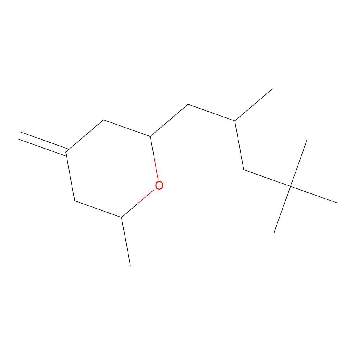 2-methyl-4-methylidene-6-(2,4,4-trimethylpentyl)tetrahydro-2H-pyran molecular structure, CAS 1005106-50-2