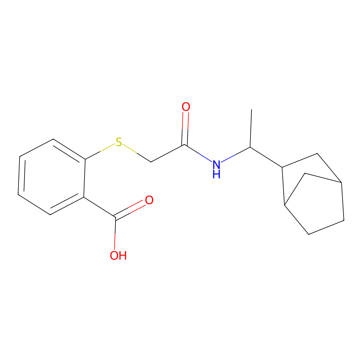 2-({[(1-{Bicyclo[2.2.1]heptan-2-yl}ethyl)carbamoyl]methyl}sulfanyl)benzoic acid molecular structure, CAS 1005106-53-5