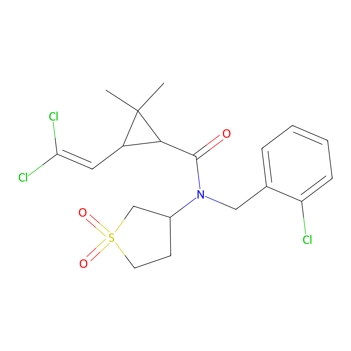 N-(2-chlorobenzyl)-3-(2,2-dichloroethenyl)-N-(1,1-dioxidotetrahydrothiophen-3-yl)-2,2-dimethylcyclopropanecarboxamide molecular structure, CAS 1005106-54-6