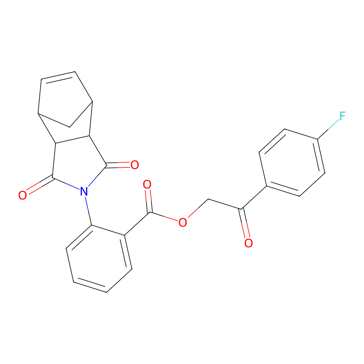 2-(4-fluorophenyl)-2-oxoethyl 2-(1,3-dioxo-1,3,3a,4,7,7a-hexahydro-2H-4,7-methanoisoindol-2-yl)benzoate molecular structure, CAS 1005106-73-9