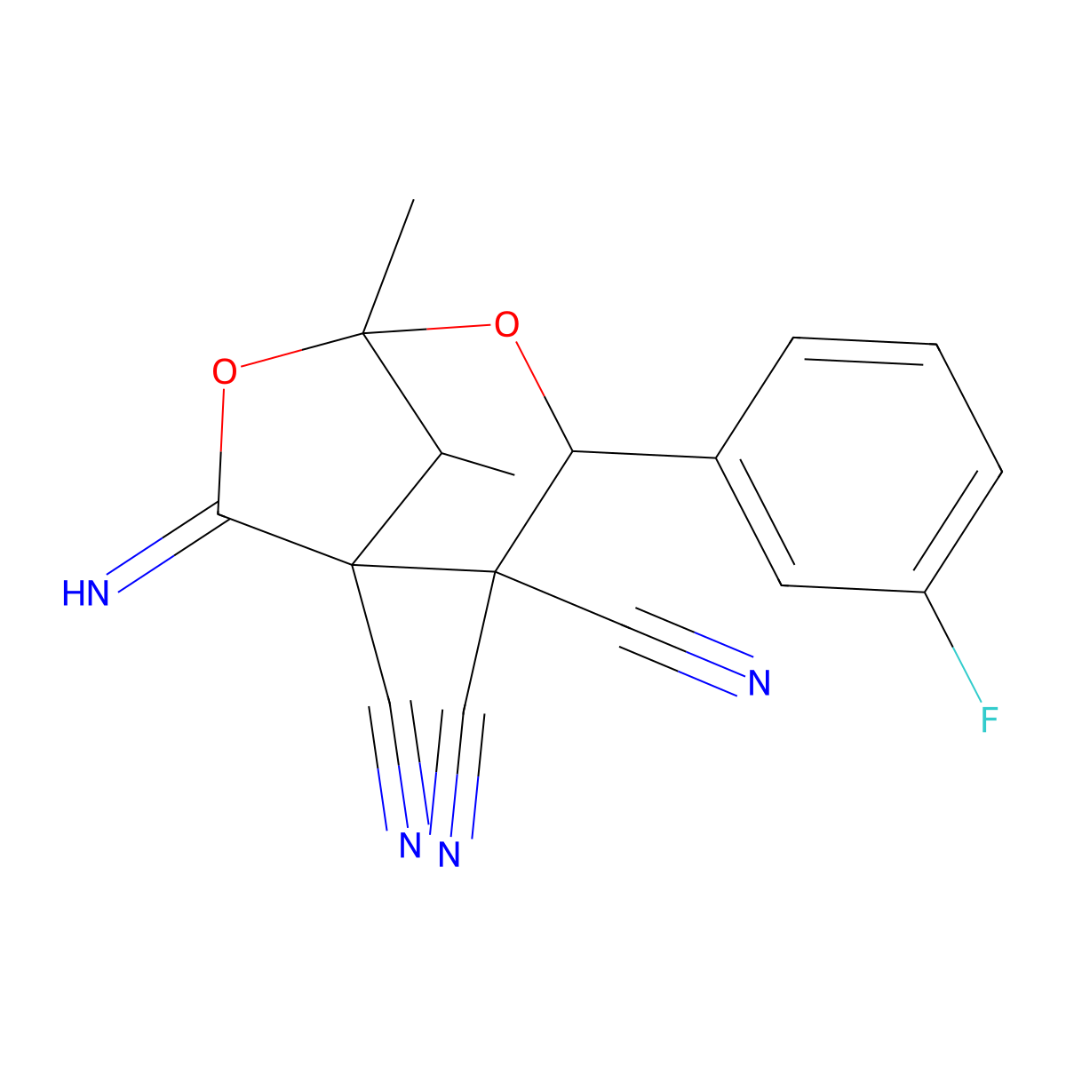 3-(3-Fluorophenyl)-6-imino-1,8-dimethyl-2,7-dioxabicyclo[3.2.1]octane-4,4,5-tricarbonitrile molecular structure, CAS 1005106-75-1