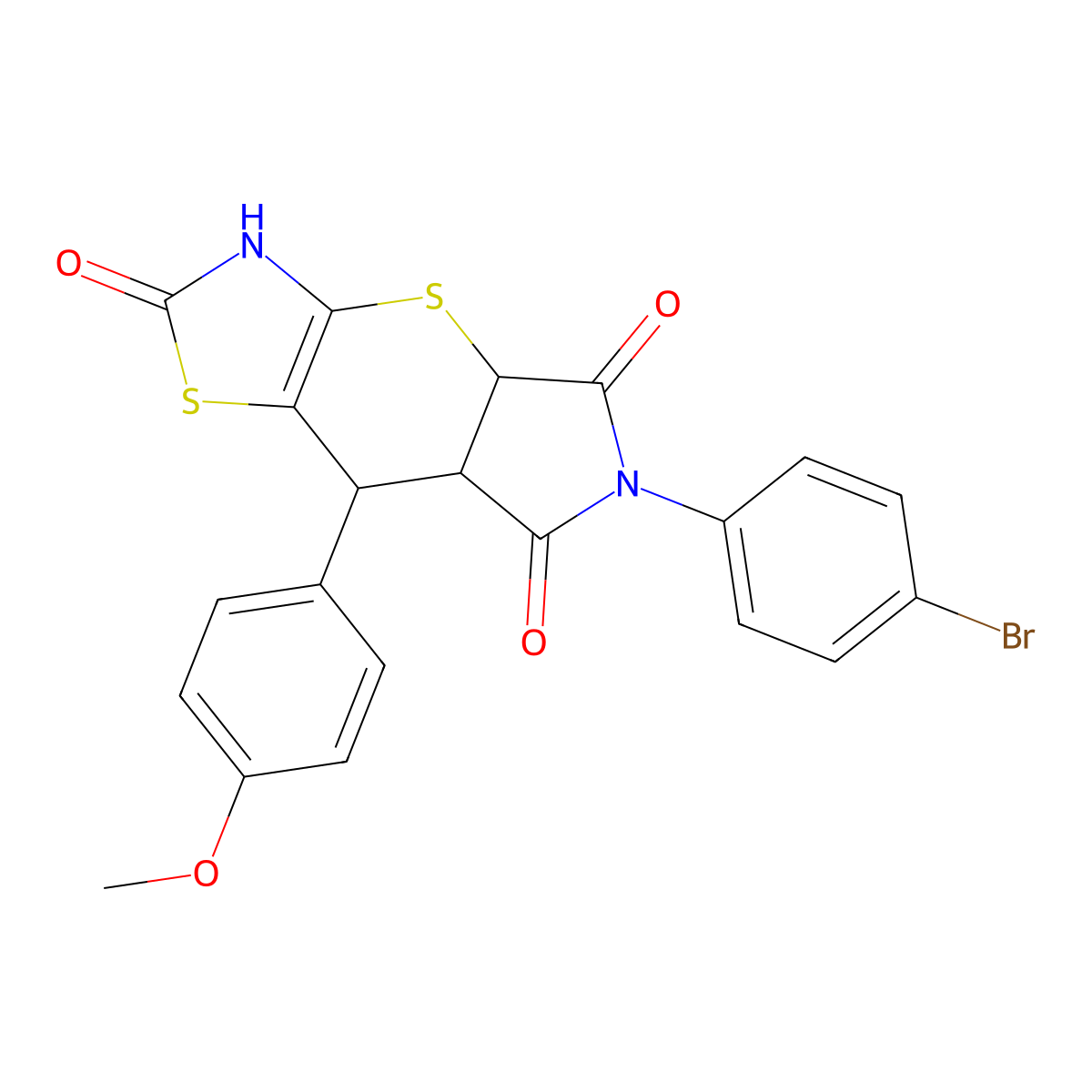 6-(4-bromophenyl)-8-(4-methoxyphenyl)-3,4a,7a,8-tetrahydropyrrolo[3',4':5,6]thiopyrano[2,3-d][1,3]thiazole-2,5,7(6H)-trione molecular structure, CAS 1005106-78-4