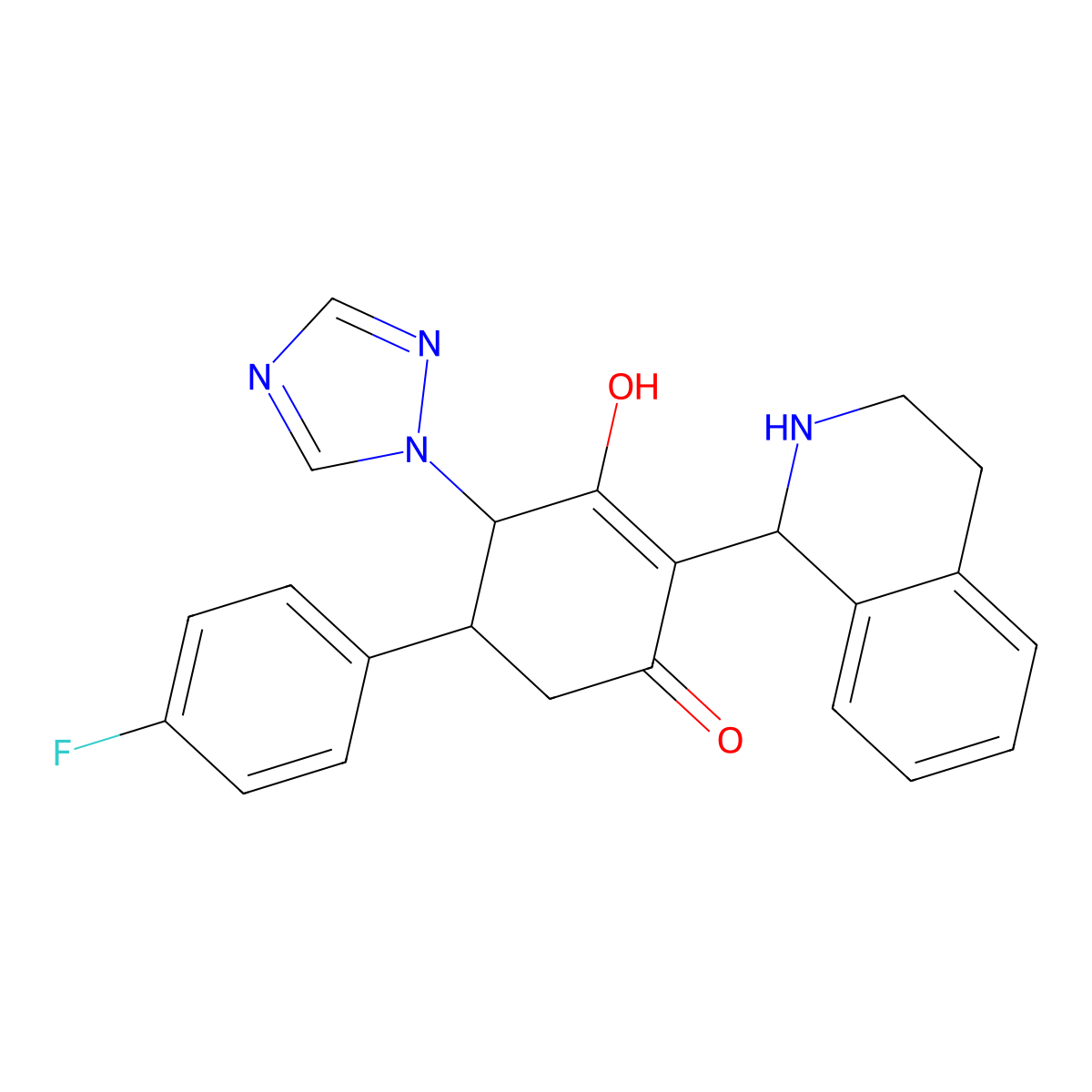 5-(4-fluorophenyl)-3-hydroxy-2-(1,2,3,4-tetrahydro-1-isoquinolinyl)-4-(1H-1,2,4-triazol-1-yl)-2-cyclohexen-1-one molecular structure, CAS 1005106-96-6