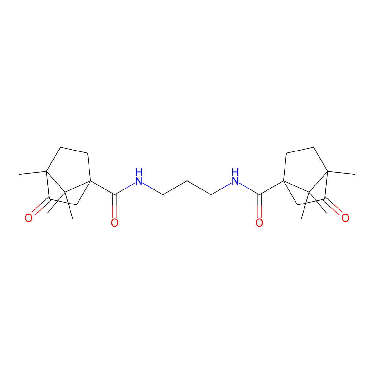 4,7,7-trimethyl-3-oxo-N-(3-{[(4,7,7-trimethyl-3-oxobicyclo[2.2.1]hept-1-yl)carbonyl]amino}propyl)bicyclo[2.2.1]heptane-1-carboxamide molecular structure, CAS 1005107-19-6