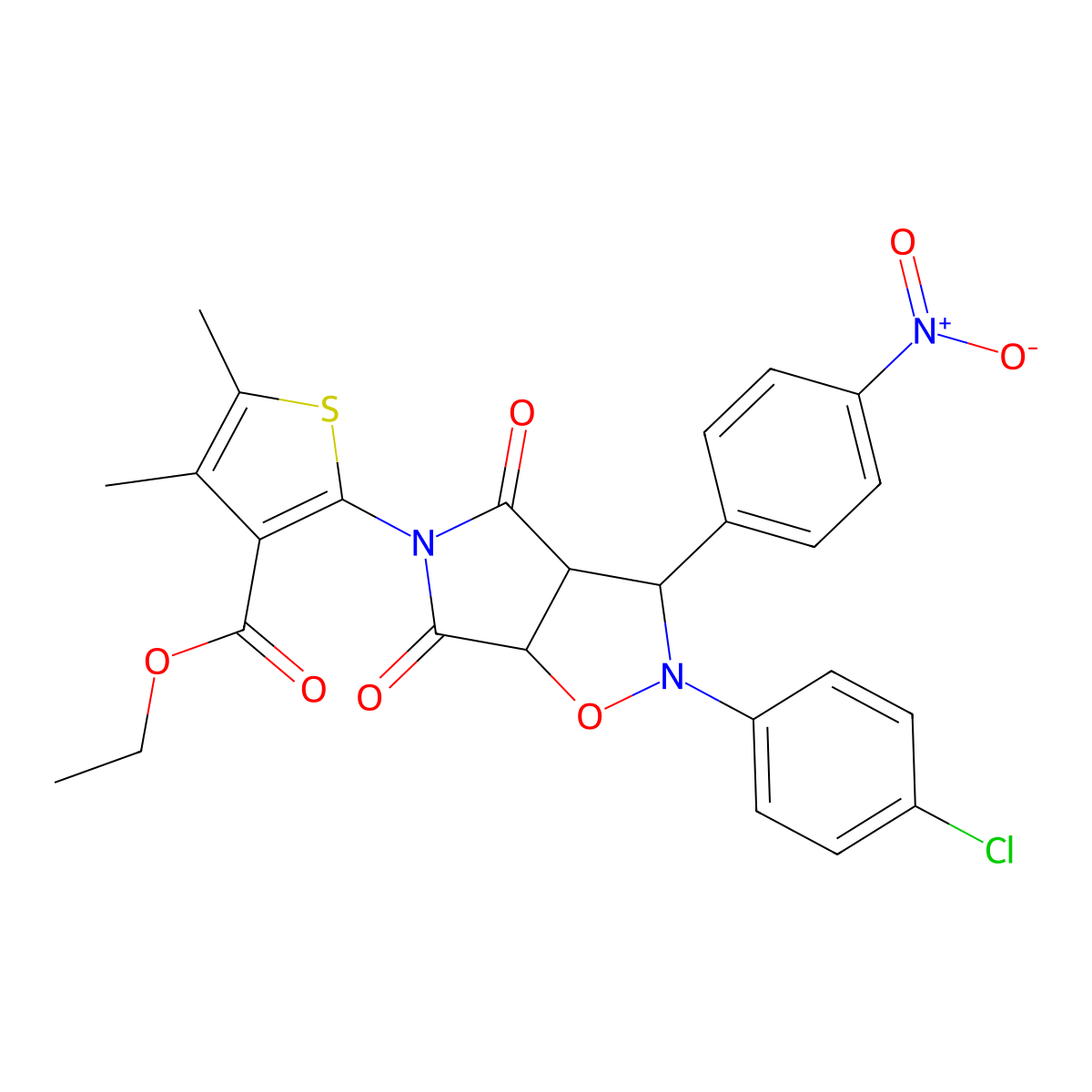 ethyl 2-[2-(4-chlorophenyl)-3-(4-nitrophenyl)-4,6-dioxo-3a,6a-dihydro-3H-pyrrolo[3,4-d][1,2]oxazol-5-yl]-4,5-dimethylthiophene-3-carboxylate molecular structure, CAS 1005107-64-1