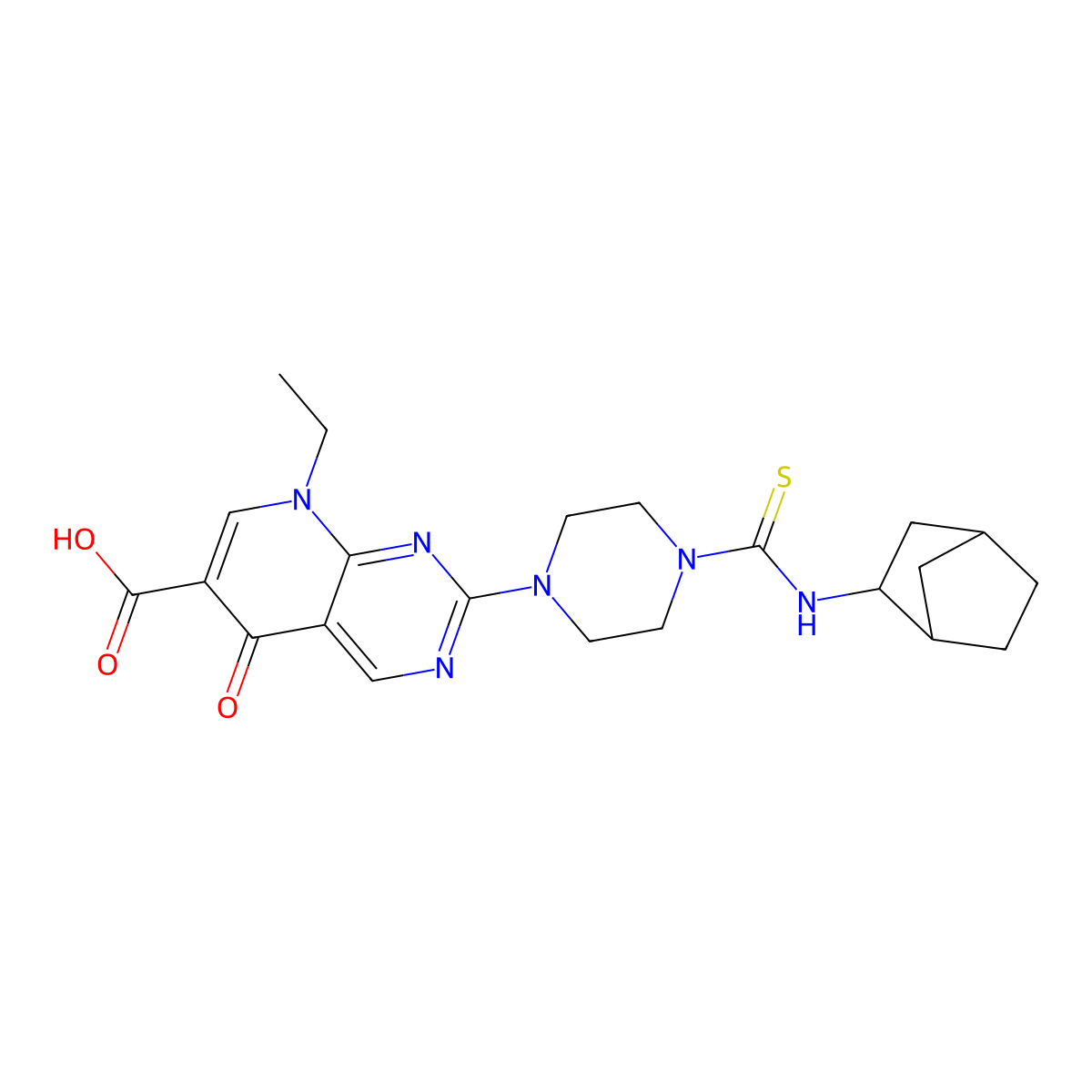 2-[4-(3-Bicyclo[2.2.1]heptanylcarbamothioyl)piperazin-1-ium-1-yl]-8-ethyl-5-oxopyrido[2,3-d]pyrimidine-6-carboxylate molecular structure, CAS 1005107-78-7