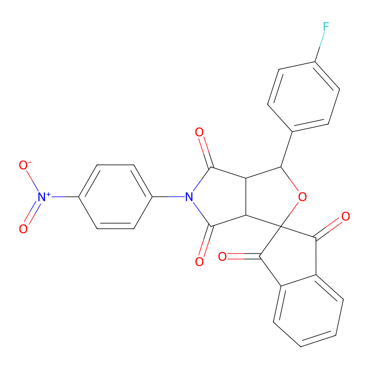 3-(4-fluorophenyl)-5-(4-nitrophenyl)-3a,6a-dihydrospiro[furo[3,4-c]pyrrole-1,2'-indene]-1',3',4,6(3H,5H)-tetrone molecular structure, CAS 1005107-85-6