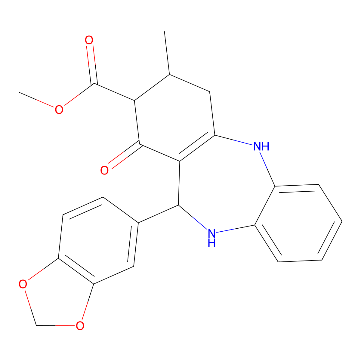 methyl 11-(1,3-benzodioxol-5-yl)-3-methyl-1-oxo-2,3,4,5,10,11-hexahydro-1H-dibenzo[b,e][1,4]diazepine-2-carboxylate molecular structure, CAS 1005107-88-9