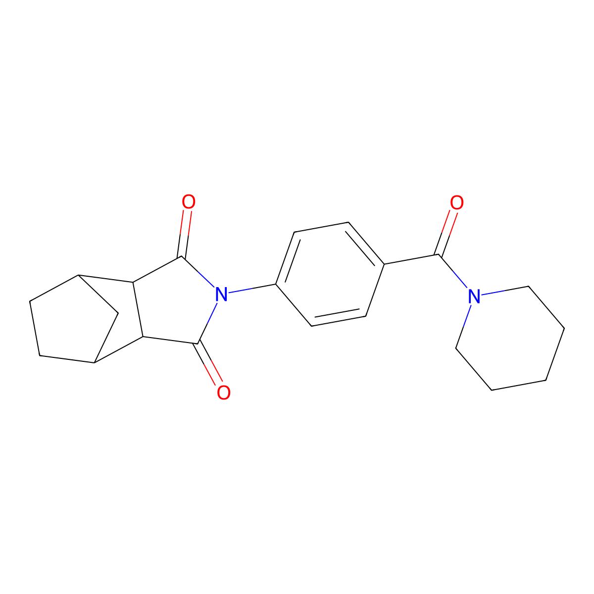 2-[4-(piperidin-1-ylcarbonyl)phenyl]hexahydro-1H-4,7-methanoisoindole-1,3(2H)-dione molecular structure, CAS 1005107-98-1