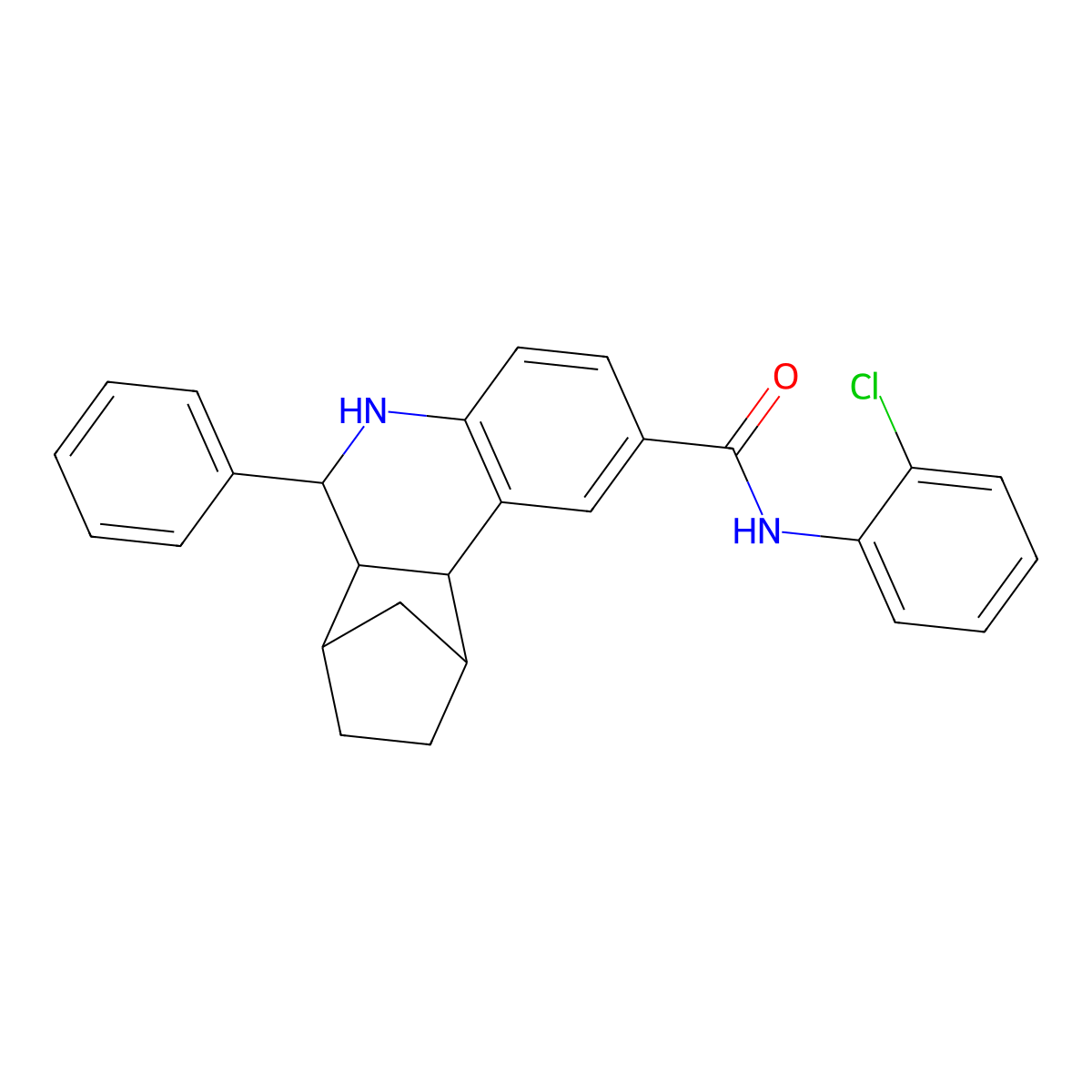 N-(2-chlorophenyl)-6-phenyl-5,6,6a,7,8,9,10,10a-octahydro-7,10-methanophenanthridine-2-carboxamide molecular structure, CAS 1005108-02-0