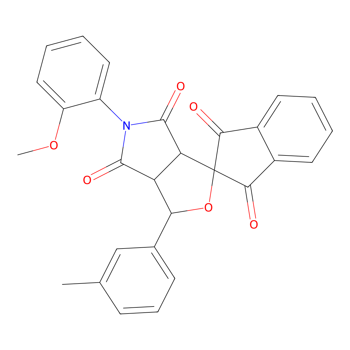 5-(2-methoxyphenyl)-1-(3-methylphenyl)spiro[3a,6a-dihydro-1H-furo[3,4-c]pyrrole-3,2'-indene]-1',3',4,6-tetrone molecular structure, CAS 1005108-20-2