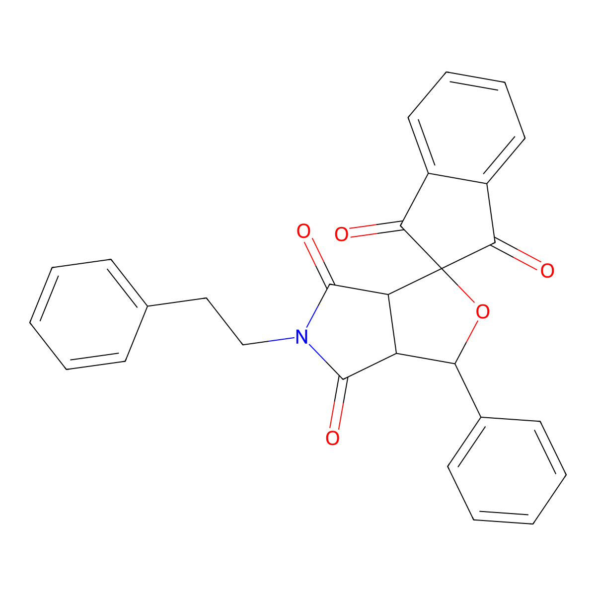 3-phenyl-5-(2-phenylethyl)-3a,6a-dihydrospiro[furo[3,4-c]pyrrole-1,2'-indene]-1',3',4,6(3H,5H)-tetrone molecular structure, CAS 1005108-30-4
