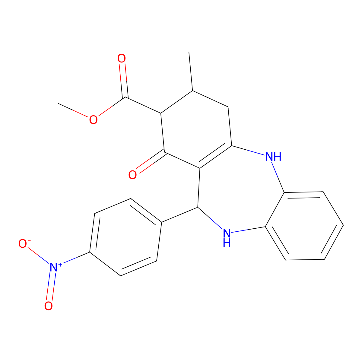 methyl 3-methyl-11-(4-nitrophenyl)-1-oxo-2,3,4,5,10,11-hexahydro-1H-dibenzo[b,e][1,4]diazepine-2-carboxylate molecular structure, CAS 1005108-35-9