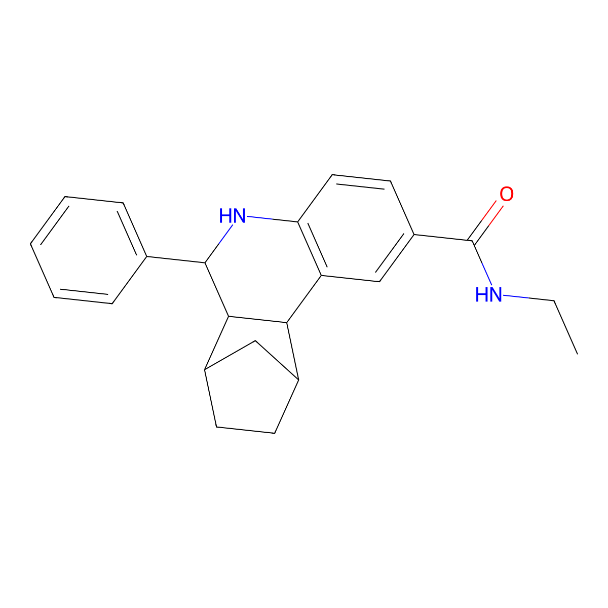 N-ethyl-6-phenyl-5,6,6a,7,8,9,10,10a-octahydro-7,10-methanophenanthridine-2-carboxamide molecular structure, CAS 1005108-46-2