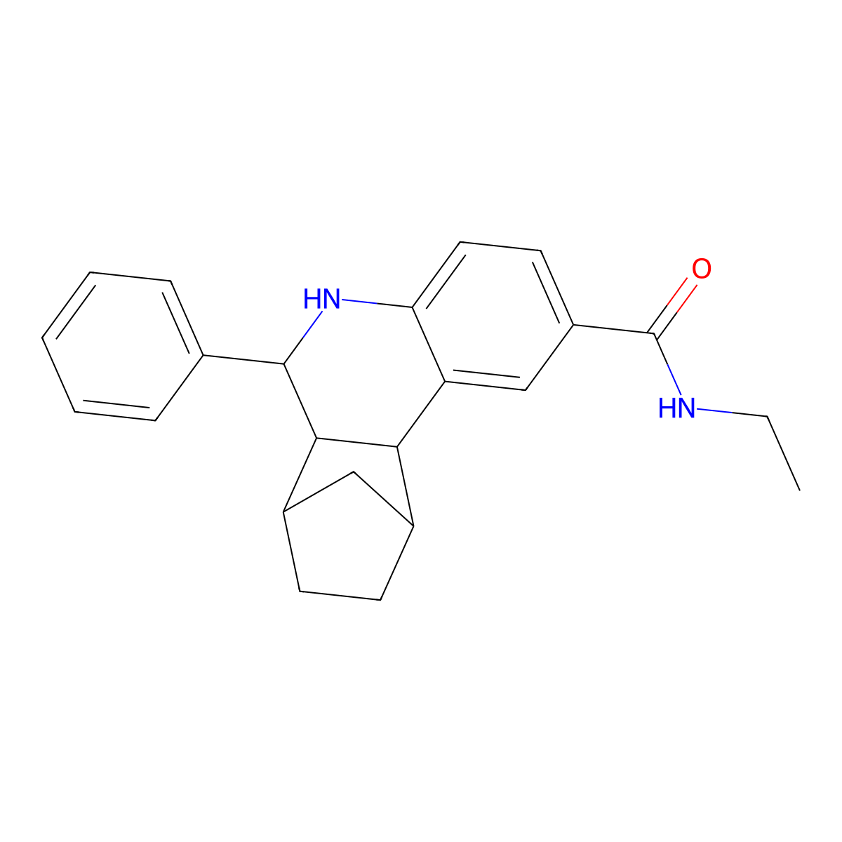 N-ethyl-6-phenyl-5,6,6a,7,8,9,10,10a-octahydro-7,10-methanophenanthridine-2-carboxamide molecular structure, CAS 1005108-46-2
