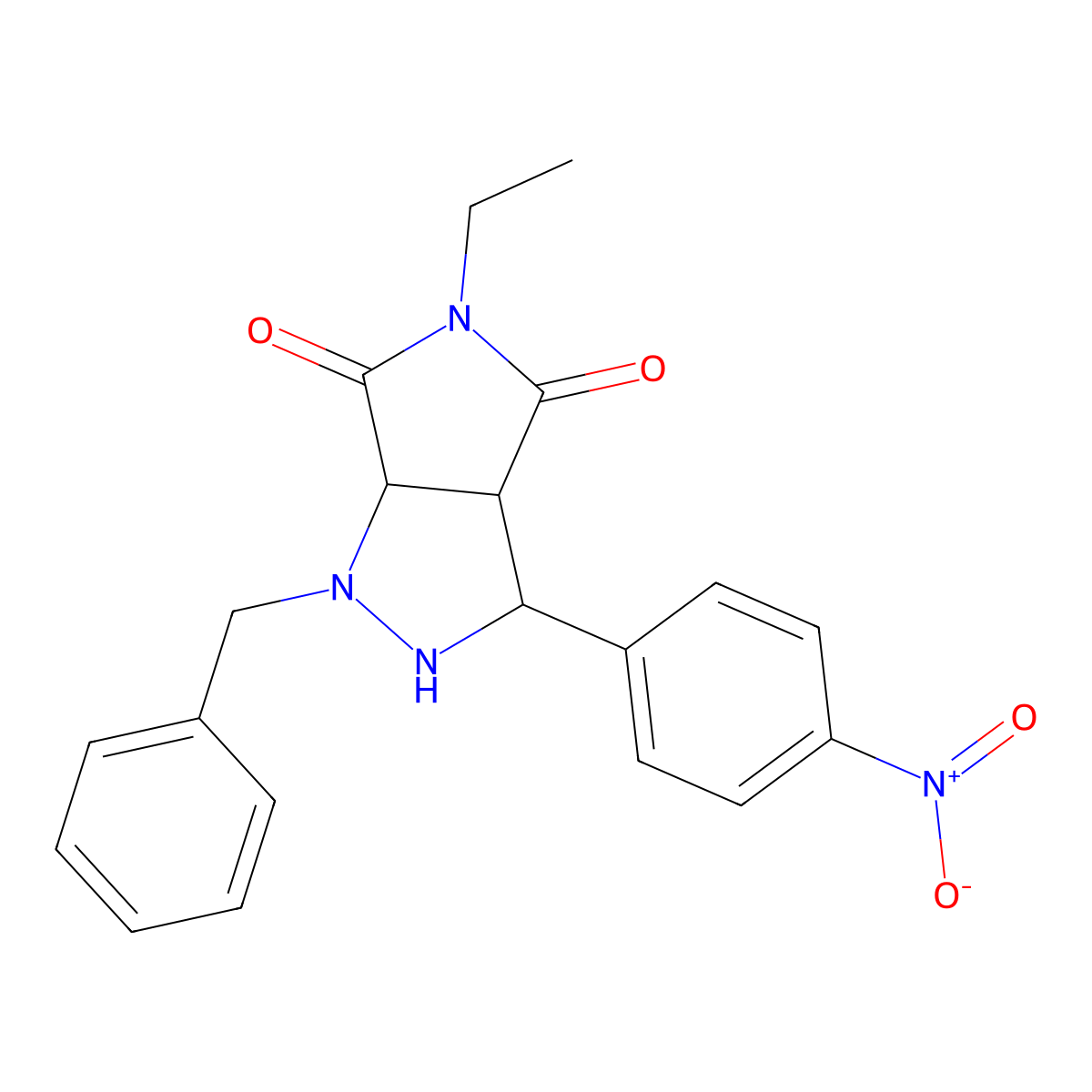 1-benzyl-5-ethyl-3-(4-nitrophenyl)tetrahydropyrrolo[3,4-c]pyrazole-4,6(1H,5H)-dione molecular structure, CAS 1005108-54-2