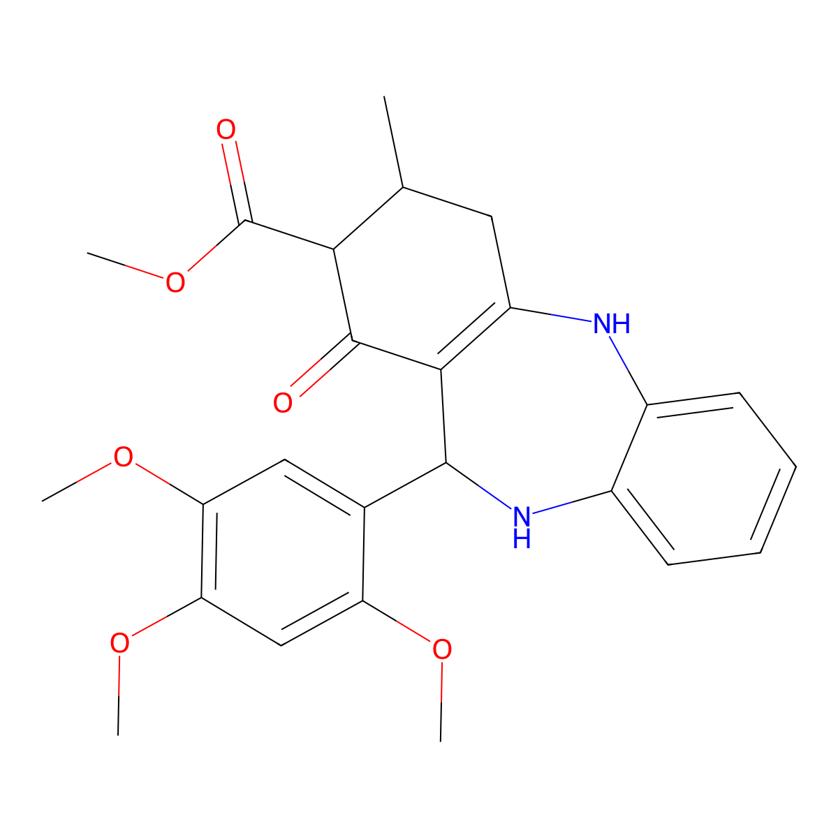 methyl 3-methyl-1-oxo-11-(2,4,5-trimethoxyphenyl)-2,3,4,5,10,11-hexahydro-1H-dibenzo[b,e][1,4]diazepine-2-carboxylate molecular structure, CAS 1005108-59-7