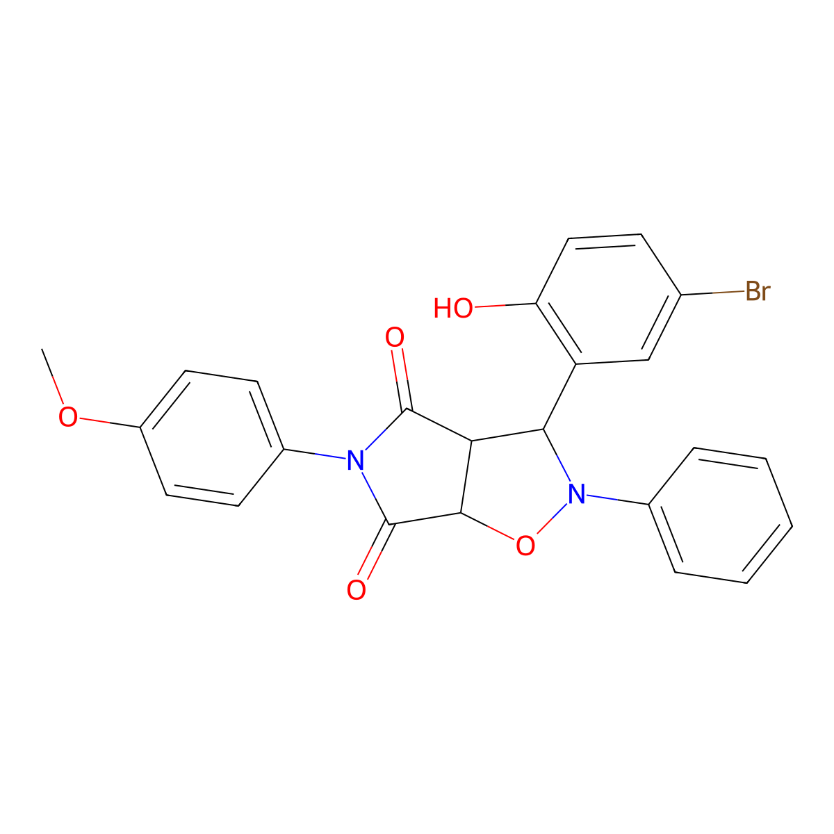 3-(5-bromo-2-hydroxyphenyl)-5-(4-methoxyphenyl)-2-phenyldihydro-2H-pyrrolo[3,4-d]isoxazole-4,6(5H,6aH)-dione molecular structure, CAS 1005108-84-8