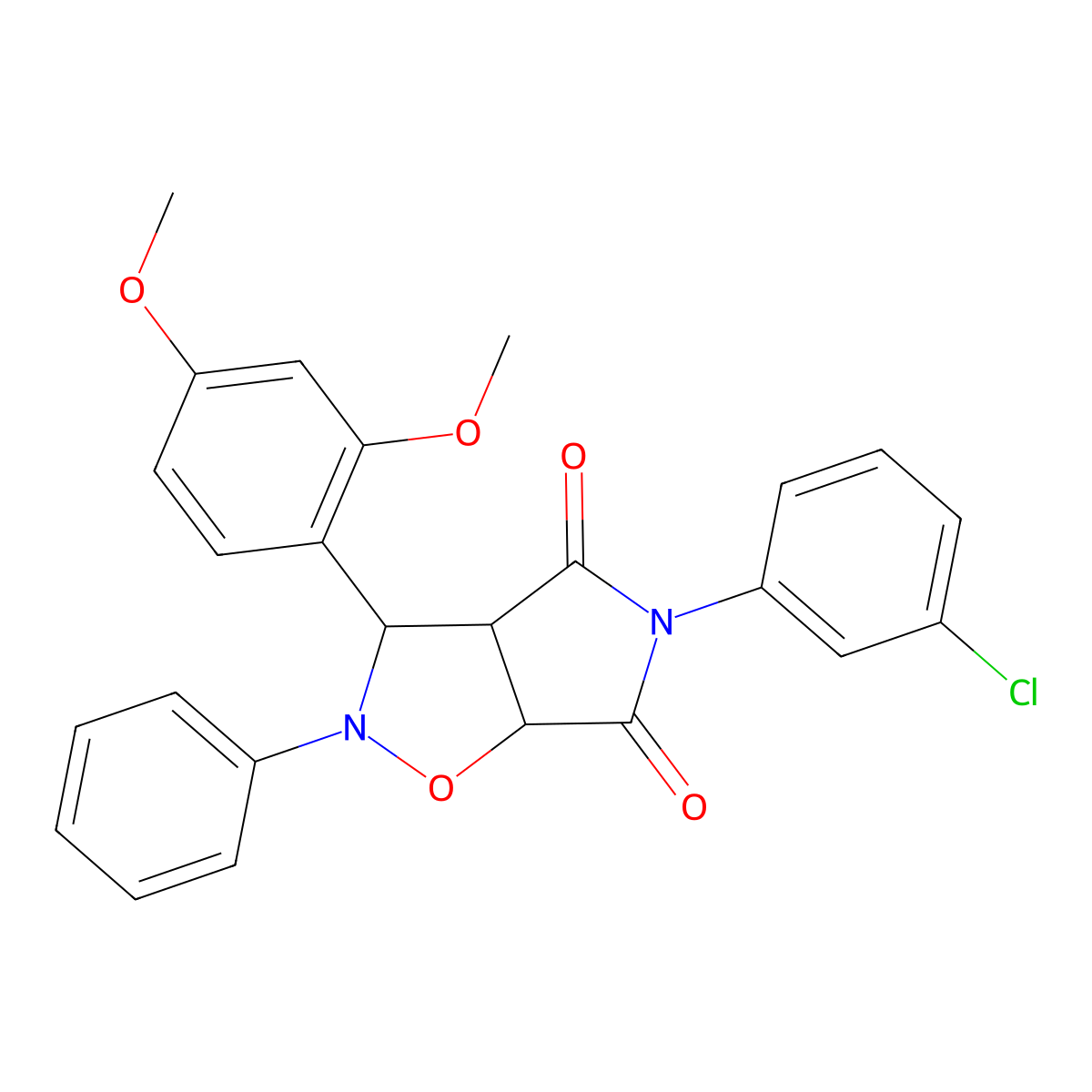 5-(3-chlorophenyl)-3-(2,4-dimethoxyphenyl)-2-phenyldihydro-2H-pyrrolo[3,4-d]isoxazole-4,6(5H,6aH)-dione molecular structure, CAS 1005108-85-9