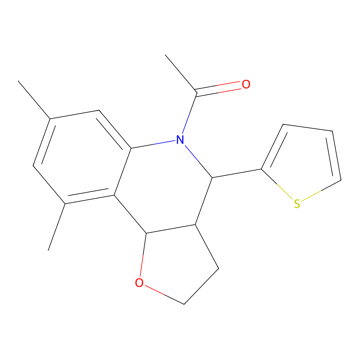 1-(7,9-dimethyl-4-thiophen-2-yl-3,3a,4,9b-tetrahydro-2H-furo[3,2-c]quinolin-5-yl)ethanone molecular structure, CAS 1005110-51-9