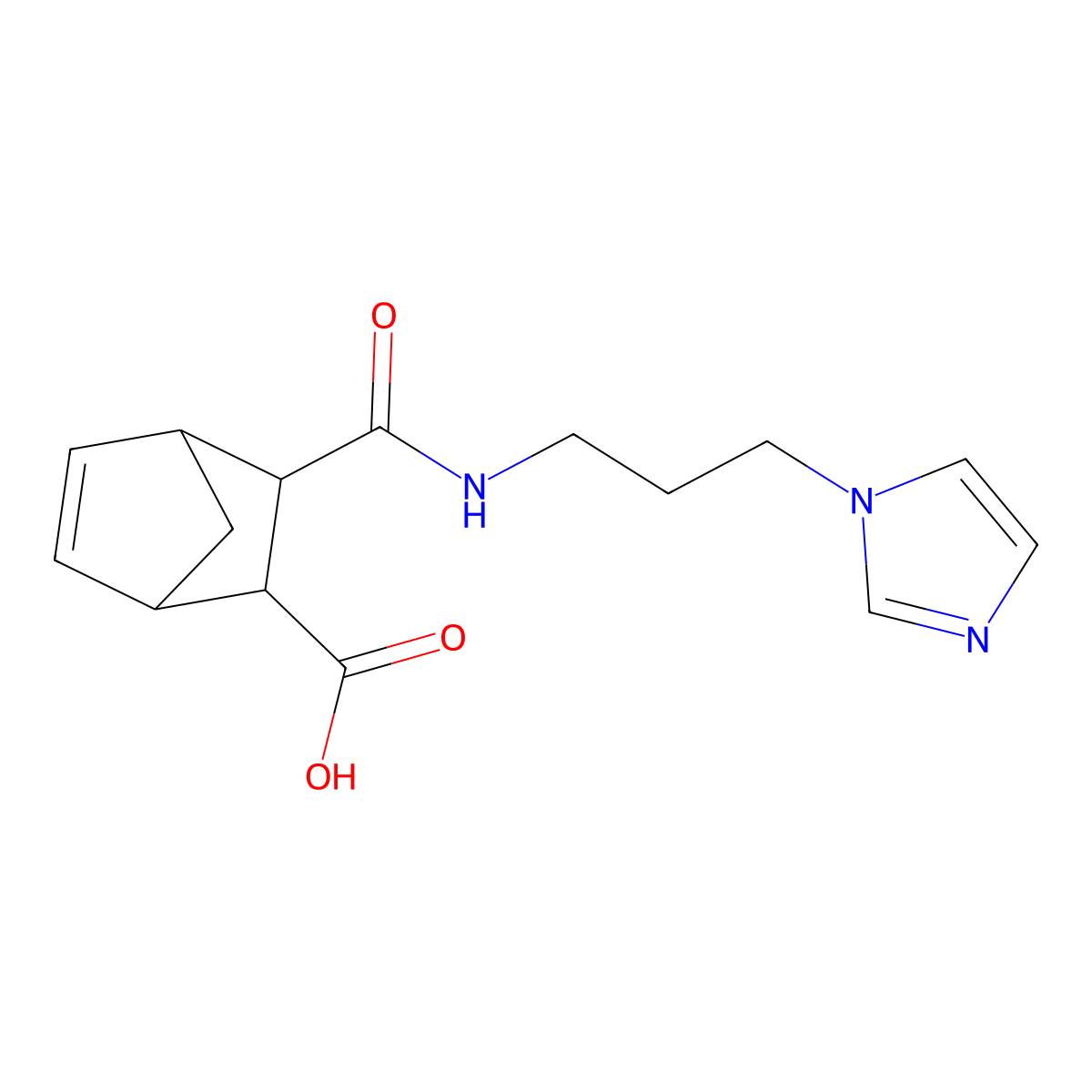 3-({[3-(1H-imidazol-1-yl)propyl]amino}carbonyl)bicyclo[2.2.1]hept-5-ene-2-carboxylic acid molecular structure, CAS 1005110-58-6