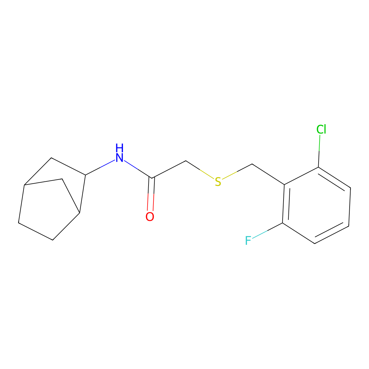 N-(3-bicyclo[2.2.1]heptanyl)-2-[(2-chloro-6-fluorophenyl)methylsulfanyl]acetamide molecular structure, CAS 1005111-12-5
